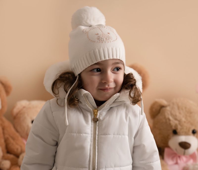 LITTLE A 'GLYNN' WINTER WHITE KNITTED POM POM HAT 4316 NOW