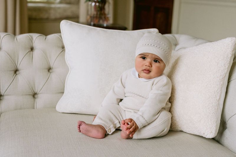EMILE ET ROSE 'HARLEY' BEIGE KNIT ALL IN ONE WITH MATCHING HAT ER2592