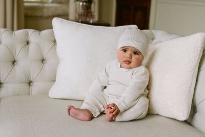 EMILE ET ROSE 'HARLEY' BEIGE KNIT ALL IN ONE WITH MATCHING HAT ER2592