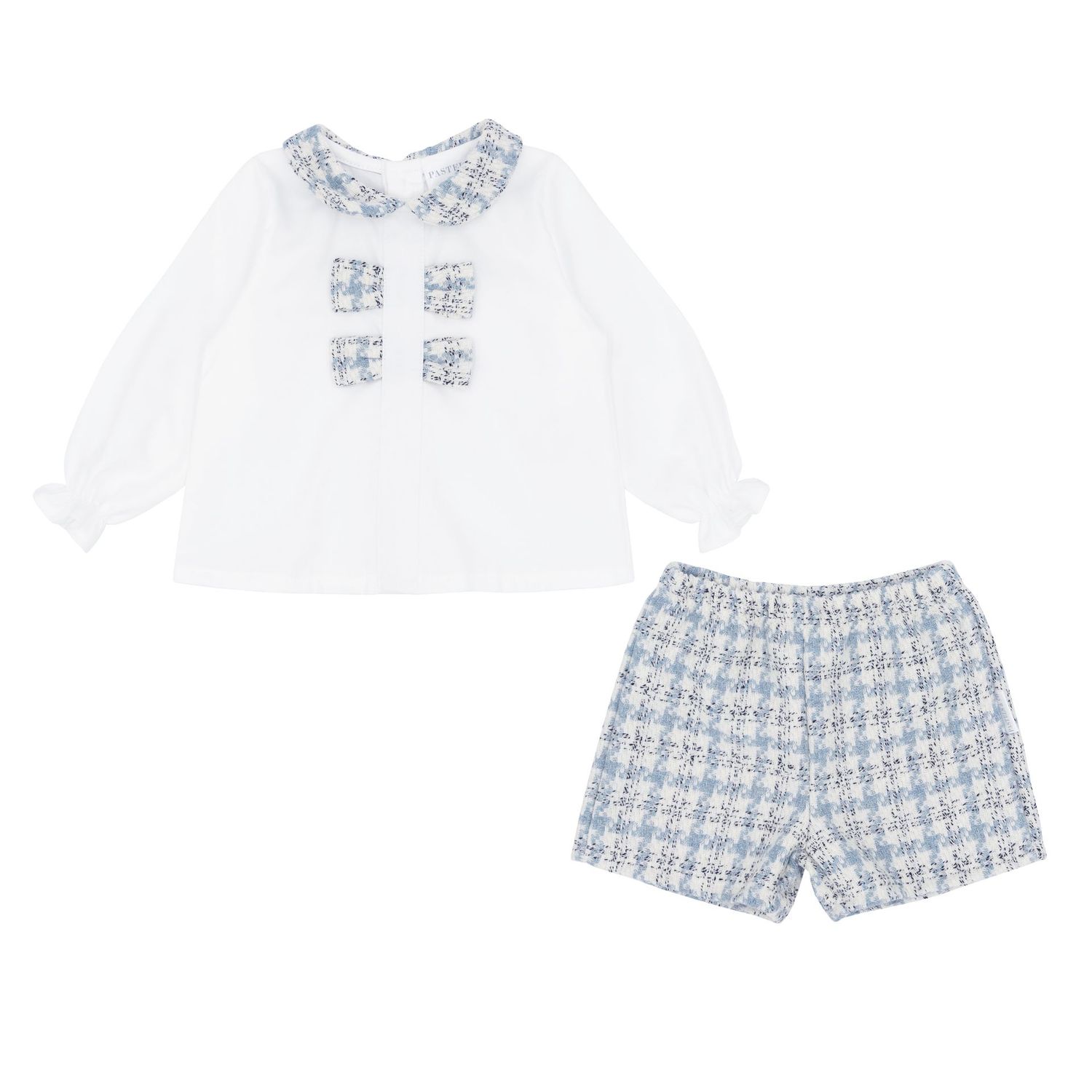 PASTELS & CO 'CASSIE' BLUE CHECK SHORT SET PAS722A