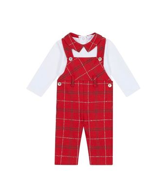 DEOLINDA 'KLAUS'  RED TARTAN DUNGAREE AND POLO SHIRT SET DEO4605