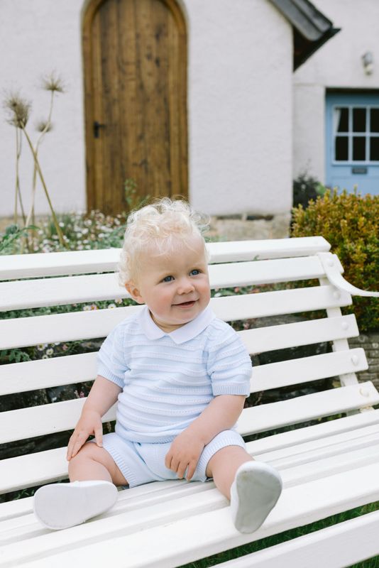 EMILE ET ROSE 'JERRY' PALE BLUE & WHITE KNIT SHORT SET ER5392