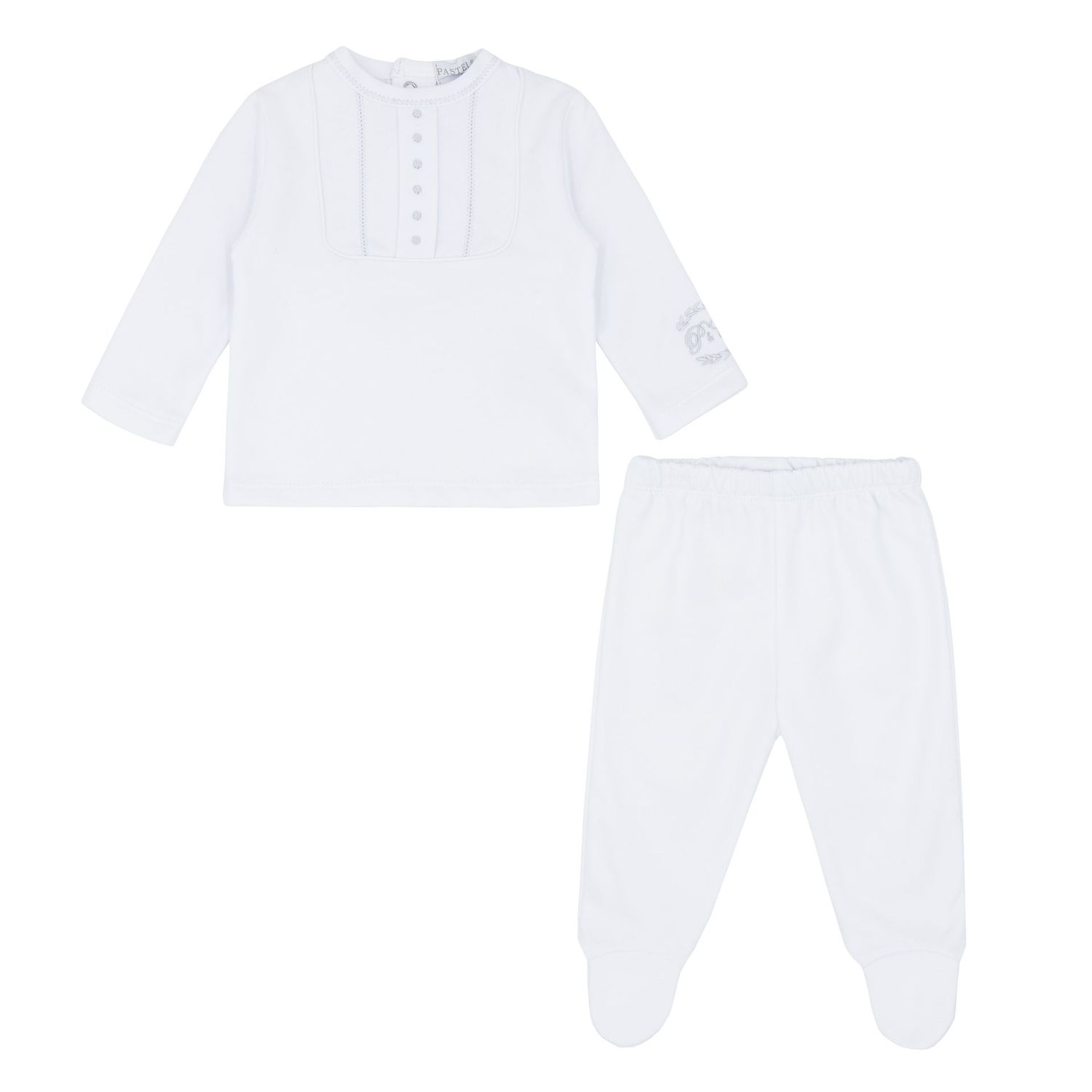 PASTELS & CO "AYDEN' WHITE UNISEX TWO PIECE WITH FEET PAS102C