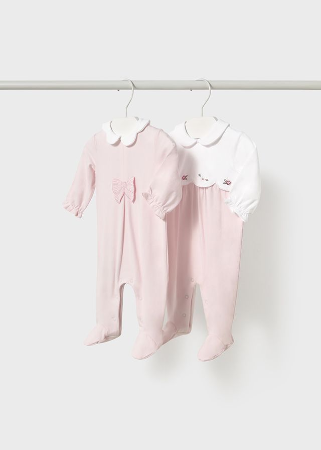 MAYORAL TWO PACK OF PALE PINK AND WHITE ALL-IN-ONES WITH FEET MAY1751