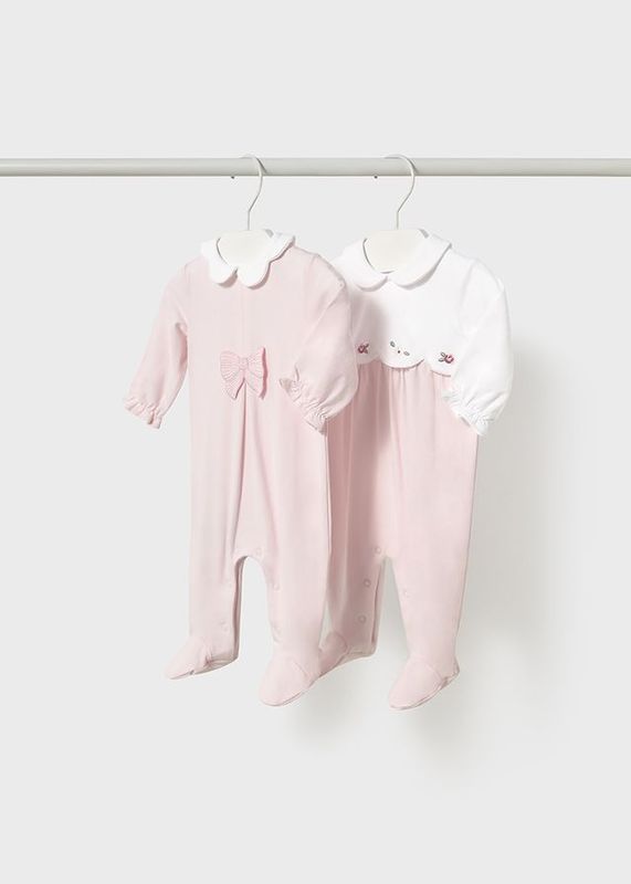 MAYORAL TWO PACK OF PALE PINK AND WHITE ALL-IN-ONES WITH FEET MAY1751