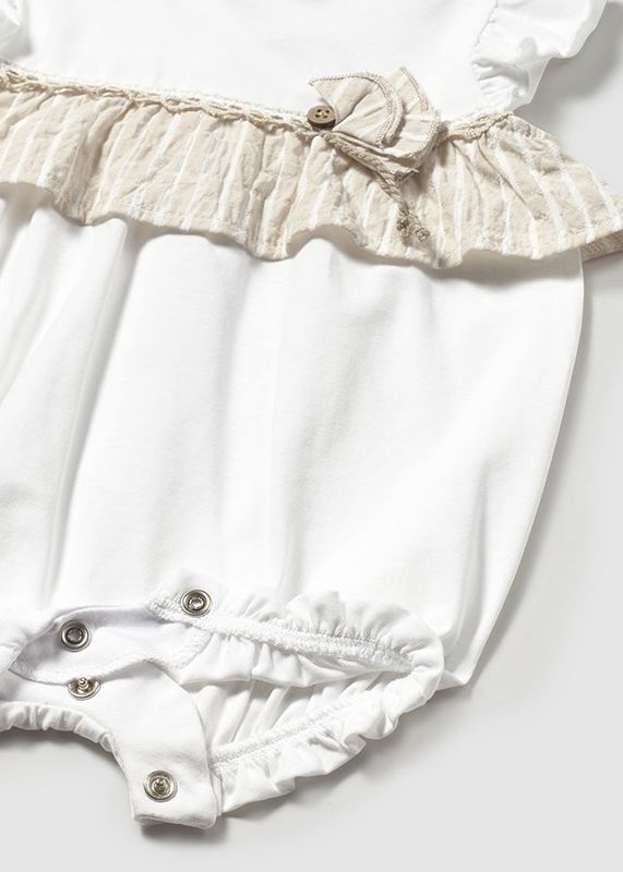 MAYORAL  BEIGE AND WHITE COTTON SHORT ROMPER MAY1748