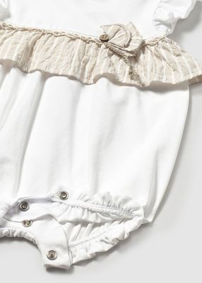 MAYORAL  BEIGE AND WHITE COTTON SHORT ROMPER MAY1748