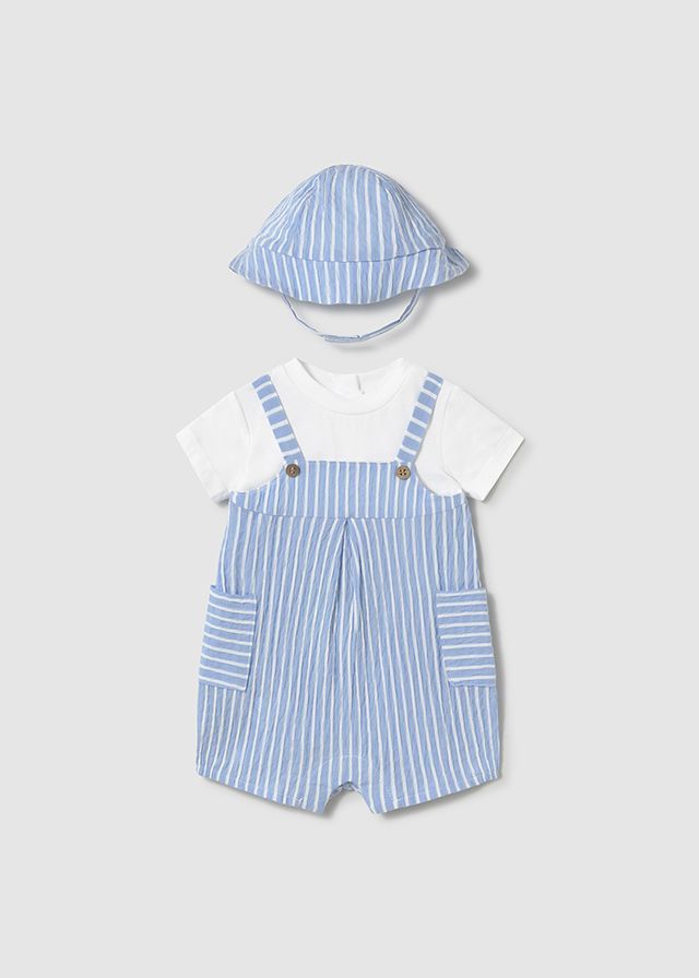 MAYORAL BLUE MOCK DUNGAREE & HAT SET MAY1602  **COMING SOON ; PRE-ORDER NOW