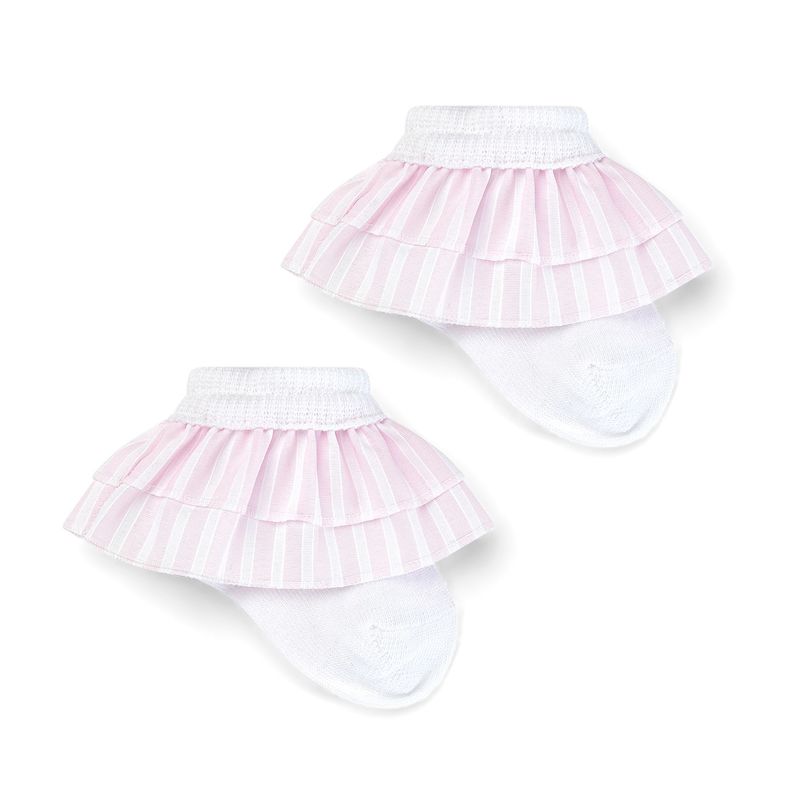 LITTLE A "ANNABELL" PINK  STRIPE SEERSUCKER ANKLE SOCK LA5112P