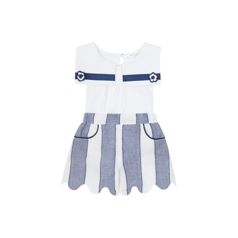 DEOLINDA 'NAUTICAL' NAVY & WHITE STRIPE GIRLS SHORT SET DEO5824