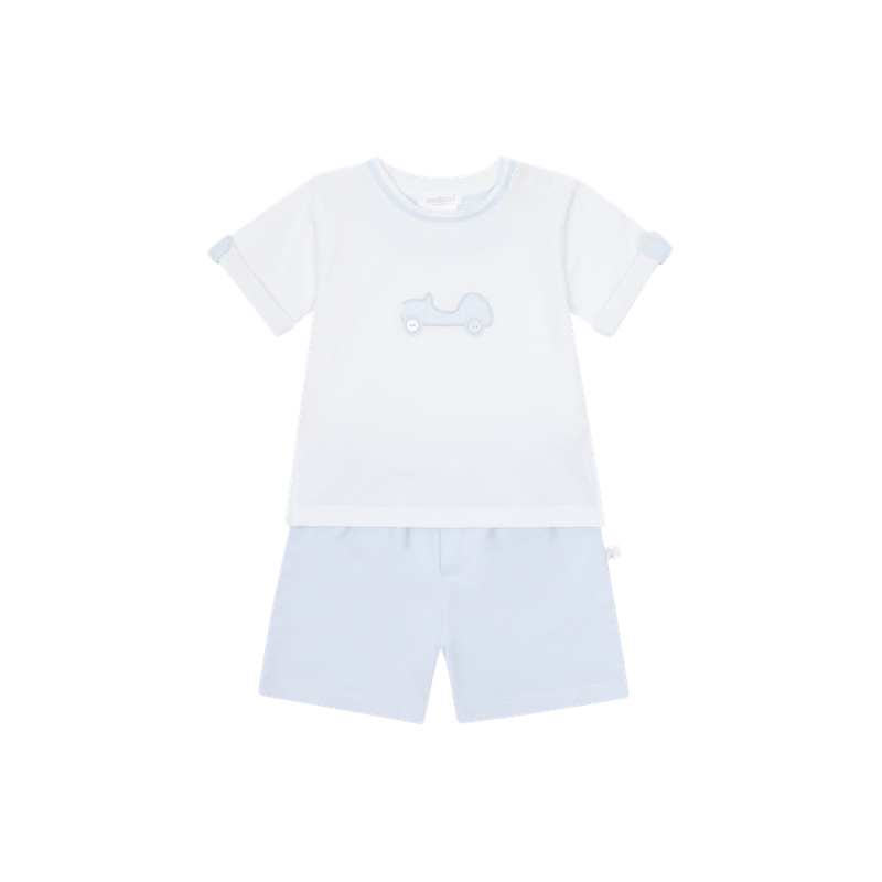 DEOLINDA 'LINO' CAR MOTIF PALE BLUE & WHITE SOFT SHORT SET DEO5807