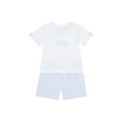 DEOLINDA 'LINO' CAR MOTIF PALE BLUE & WHITE SOFT SHORT SET DEO5807