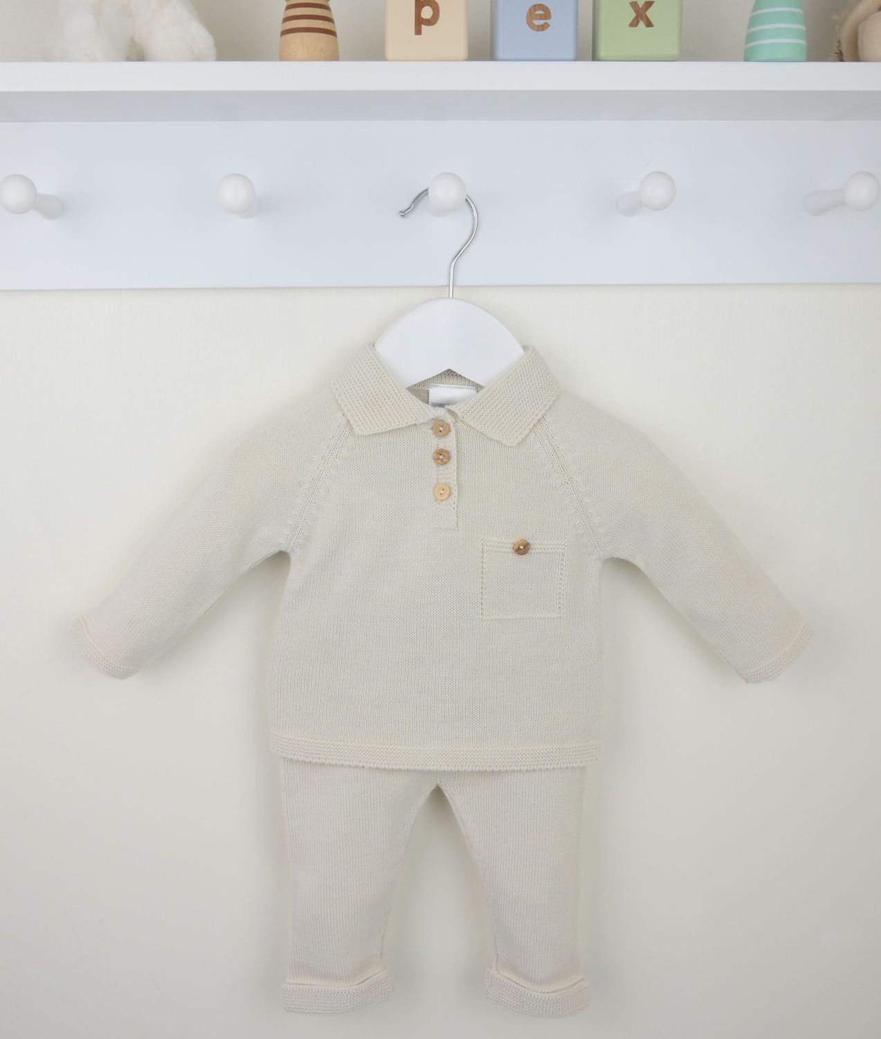 PEX 'OLIVER' PALE BEIGE FINE KNIT TWO PIECE TROUSER SET PEX550