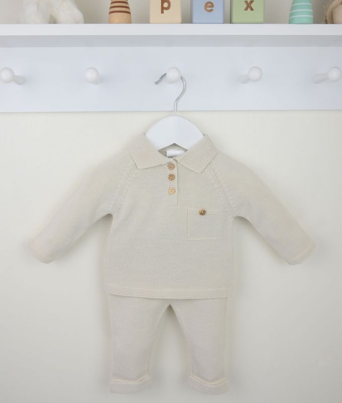 PEX 'OLIVER' PALE BEIGE FINE KNIT TWO PIECE TROUSER SET PEX550