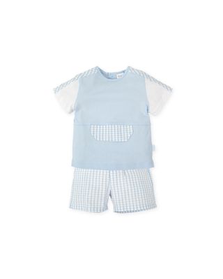 TUTTO PICCOLO PALE BLUE AND WHITE GINGHAM SHORT SET TP2700