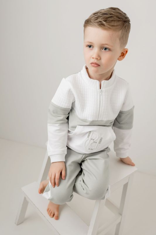 PASTELS & CO 'HARVEY ' COLOUR BLOCK SAGE AND WHITE JOG SET PAS201CS