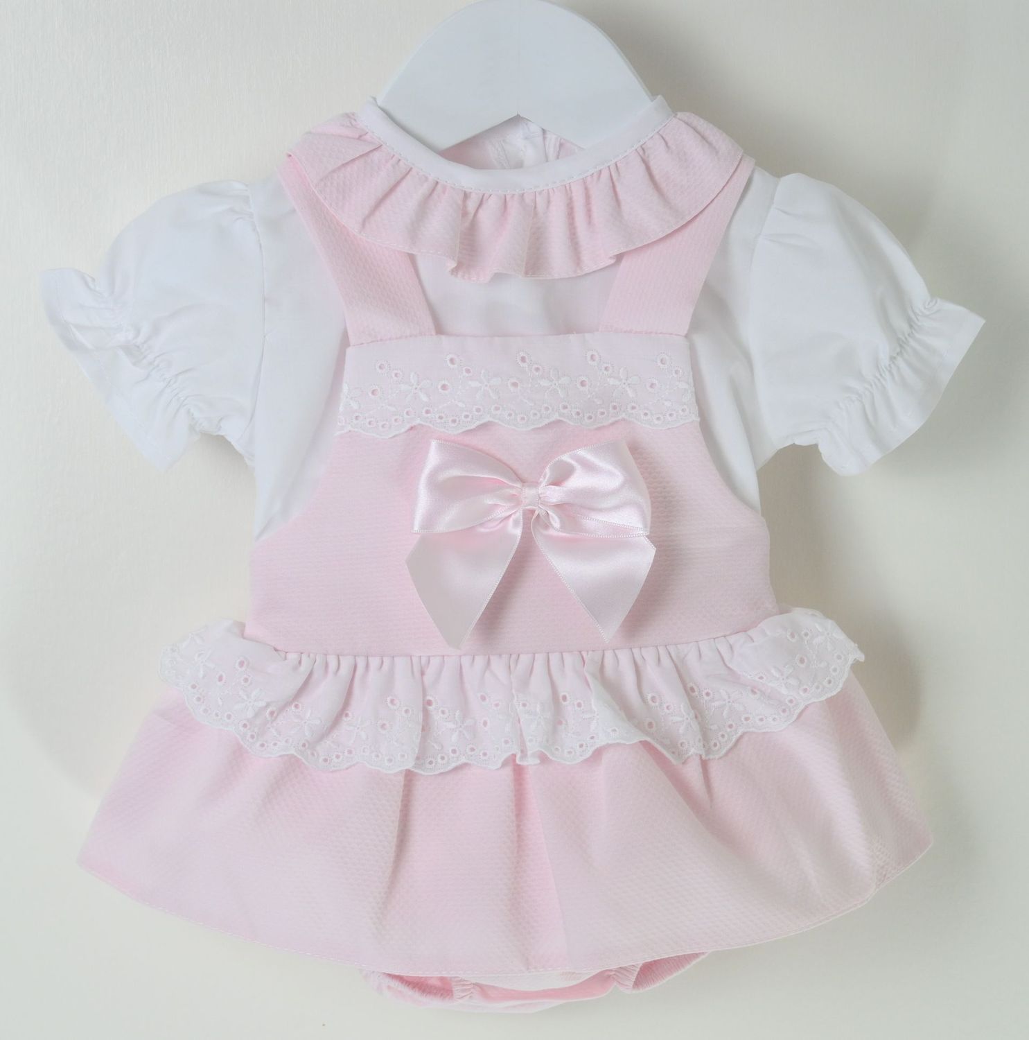 PEX 'LILLIE' PALE PINK AND WHITE FRILL ROMPER SET PEX620