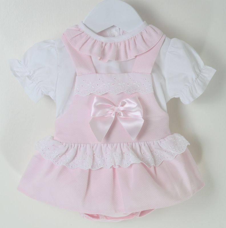 PEX 'LILLIE' PALE PINK AND WHITE FRILL ROMPER SET PEX620