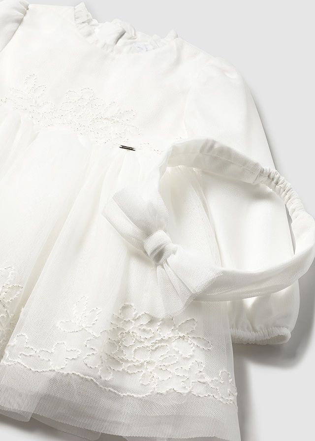 MAYORAL IVORY FANCY TULLE DRESS & HEADBAND MAY2902