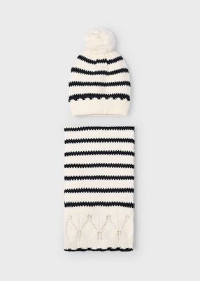 MAYORAL IVORY & BLACK KNITTED HAT & SCARF SET MAY10070
