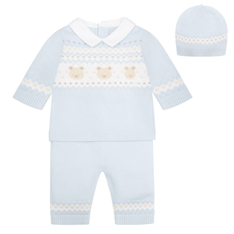 EMILE ET ROSE 'KIPLING' BEAR KNIT TROUSER SET WITH AHT IN PALE BLUE ER6512