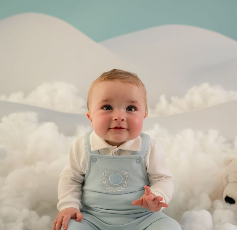 MITCH & SON 'MARSHALL' PALE BLUE AND WHITE DUNGAREE SET MS5706