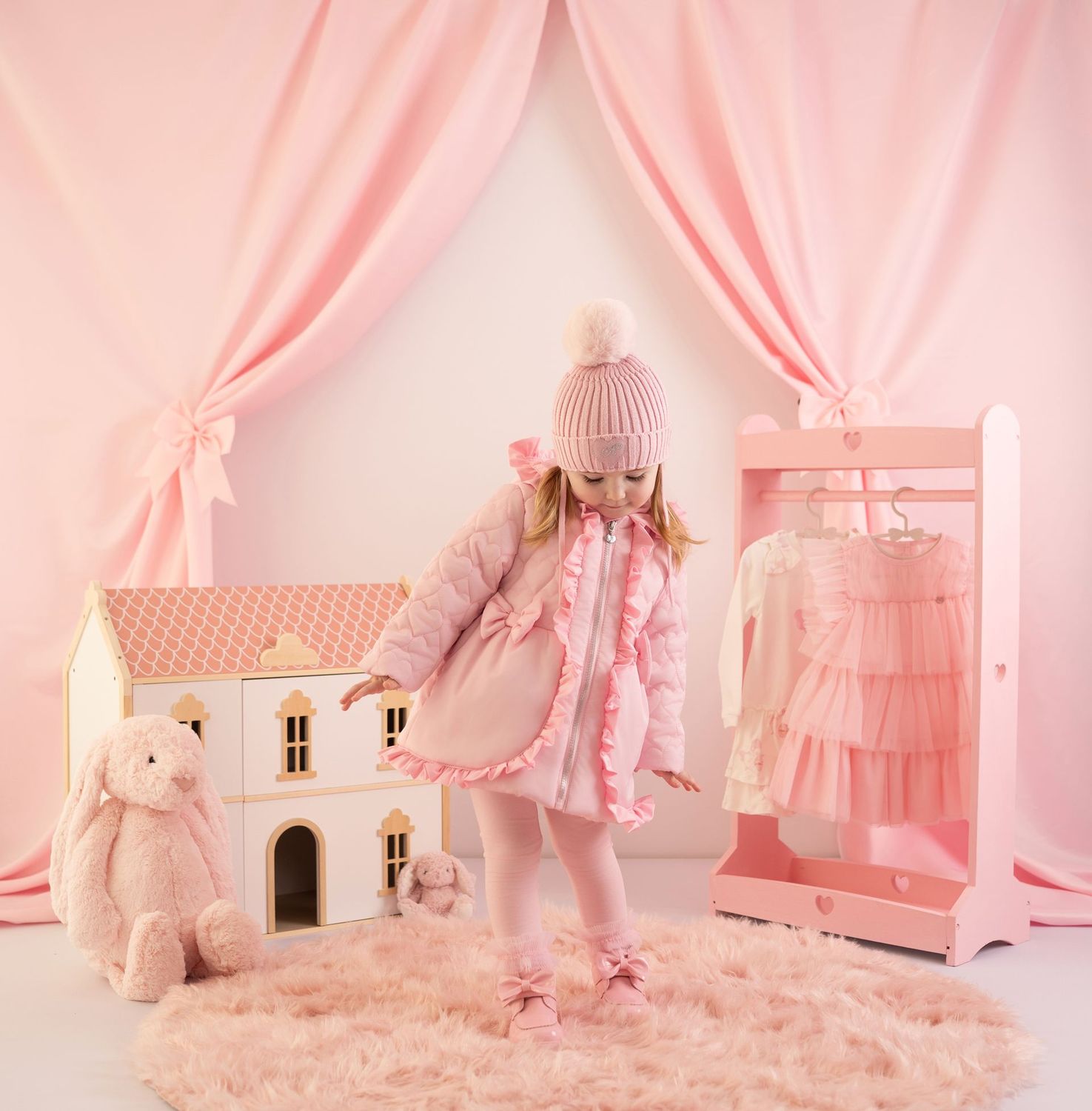 LITTLE A KAIA PINK HEART EMBROIDERED PUFF JACKET LA5301P