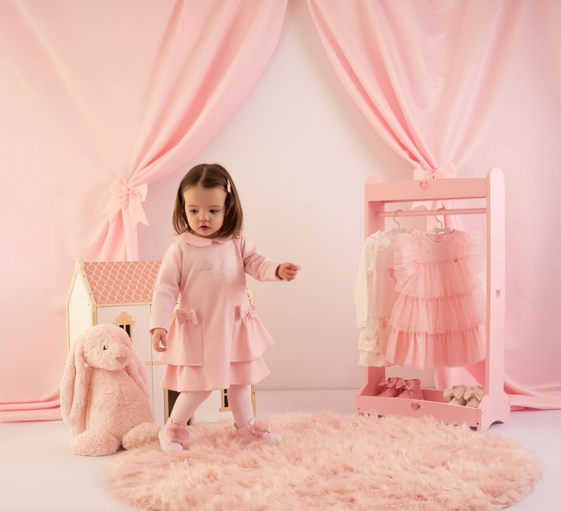 LITTLE A JUNIPER PINK SWEAT FRILL DRESS LA5308
