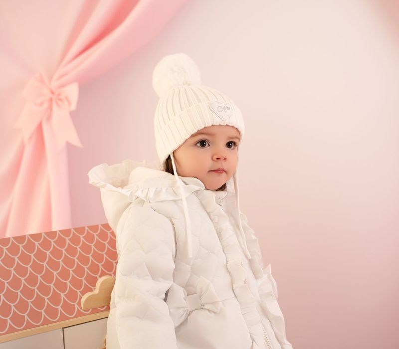 LITTLE A KAMILA WHITE LUREX POM POM HAT LA5317W