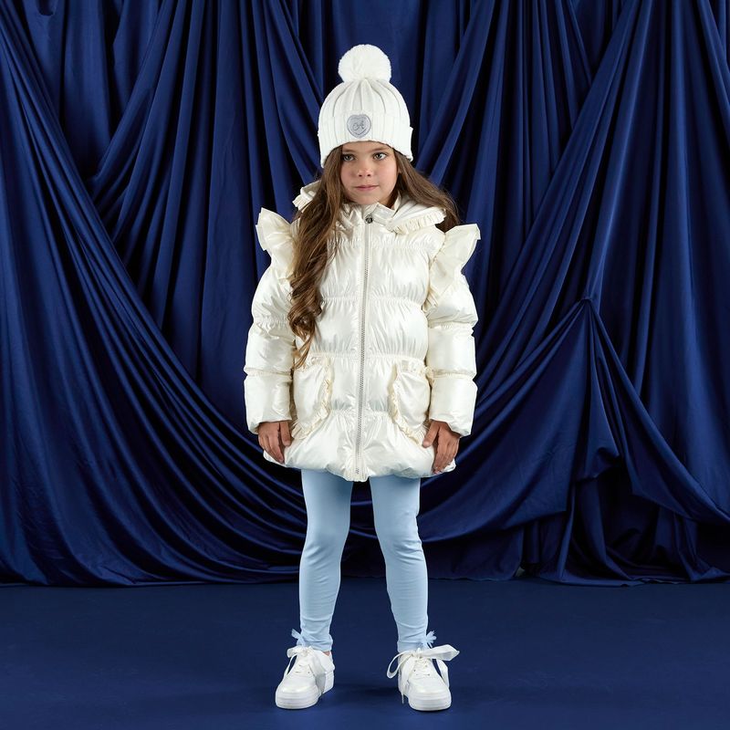 ADEE 'LILIANA' WHITE PADDED JACKET FRILL HEART POCKETS AD1201