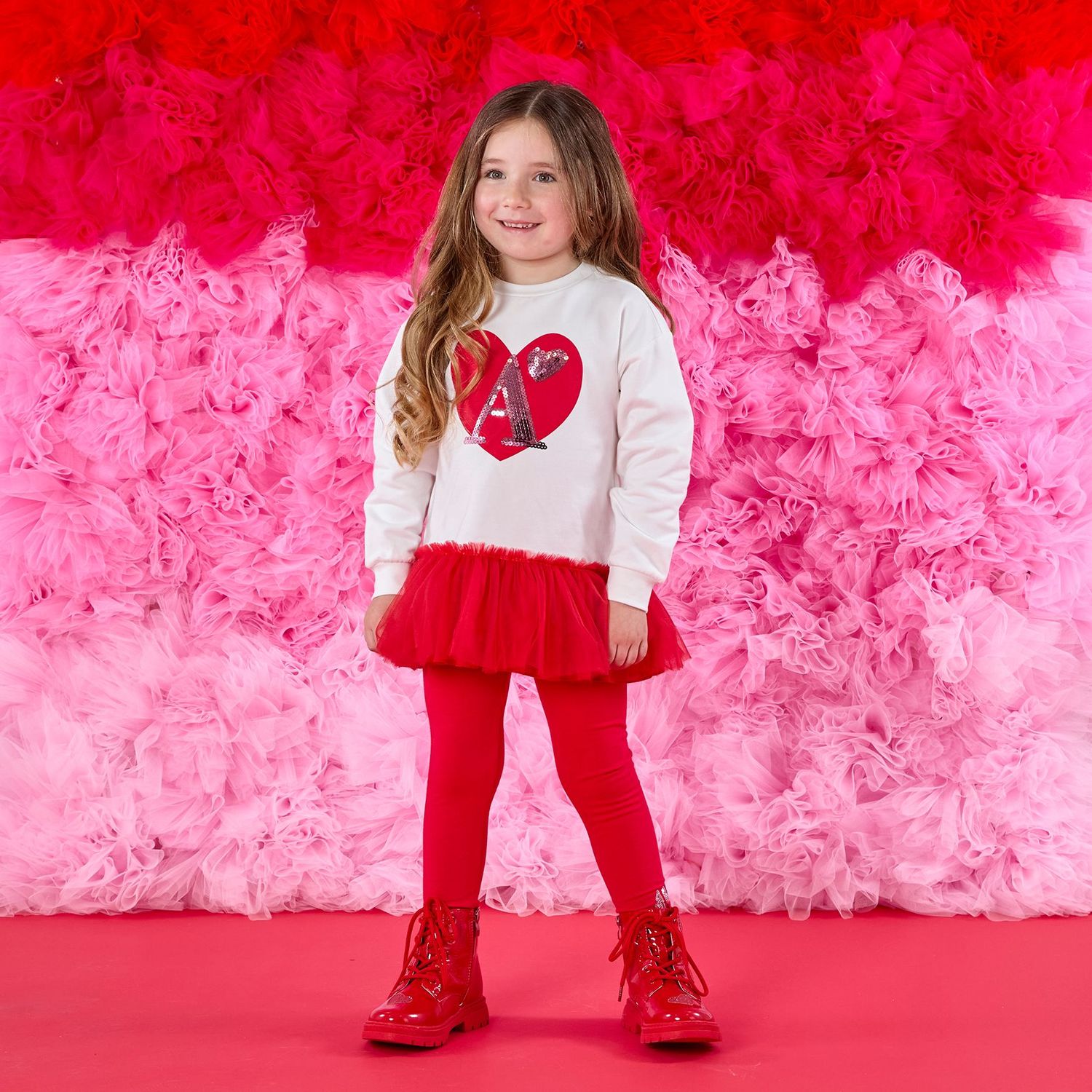 ADEE 'LUCIA' TULLE LEGGING SET WHITE TOP RED LEGGING AD1504