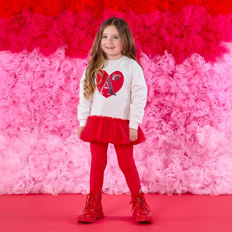 ADEE 'LUCIA' TULLE LEGGING SET WHITE TOP RED LEGGING AD1504