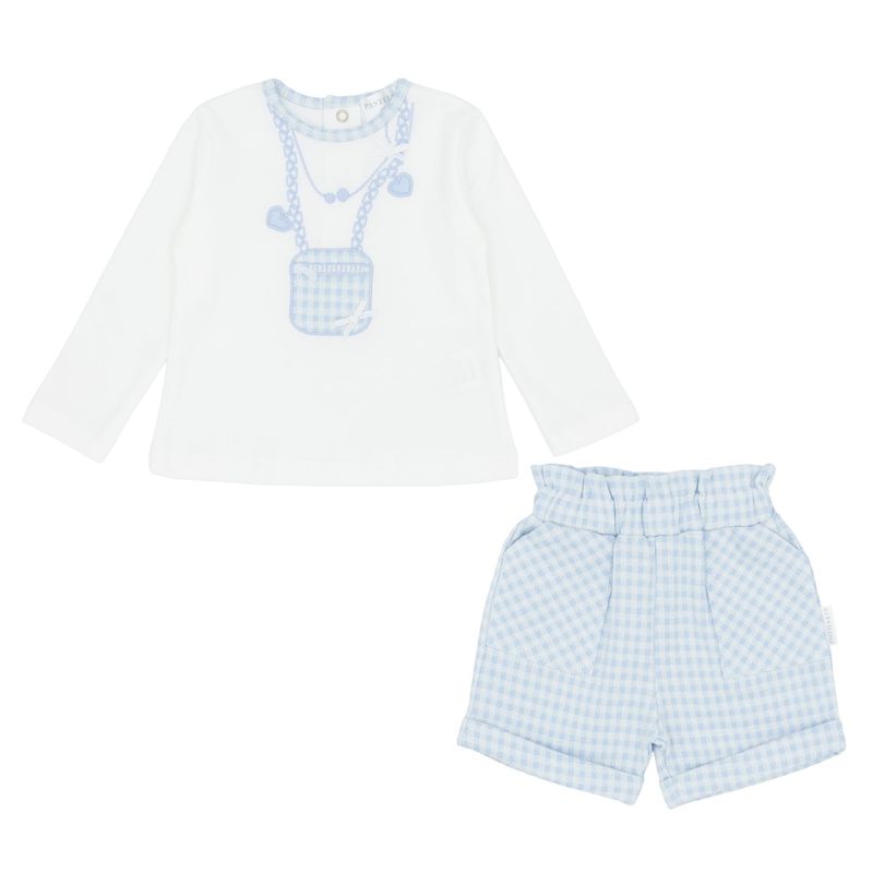 PASTELS & CO 'AFADOR' PALE BLUE GINGHAM SHORTSET PAS311A