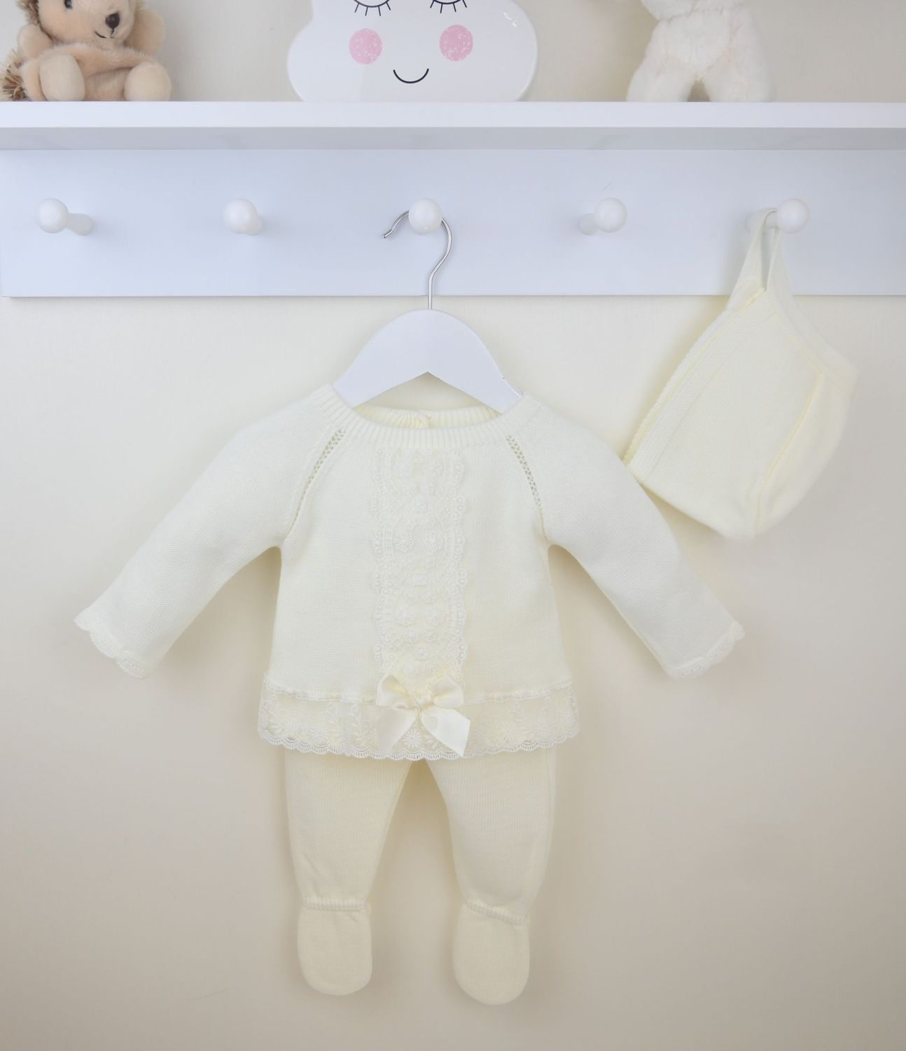 PEX 'FLORENCE' IVORY FINE KNIT TWO PIECE AND MATCHING HAT PEXB0752