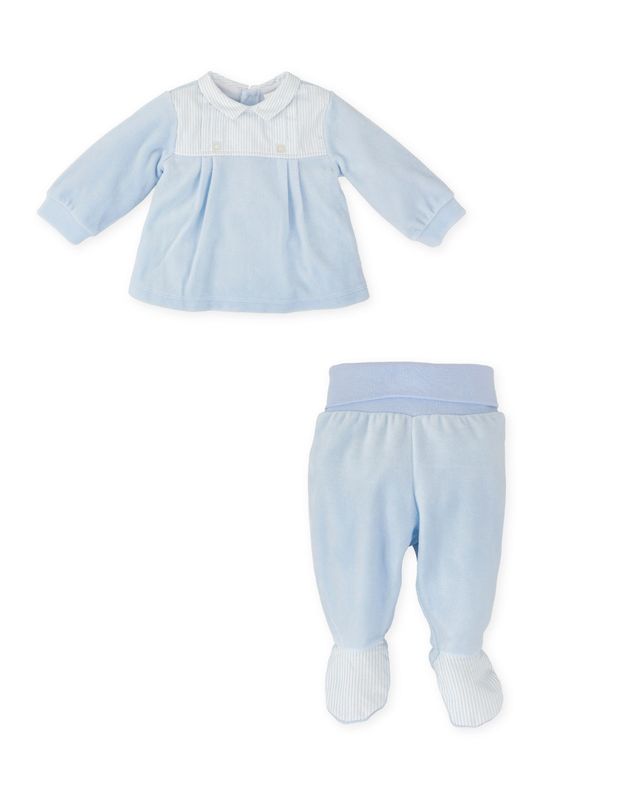TUTTO PICCOLO PALE BLUE 2 PIECE VELOUR WITH FEET TP2777