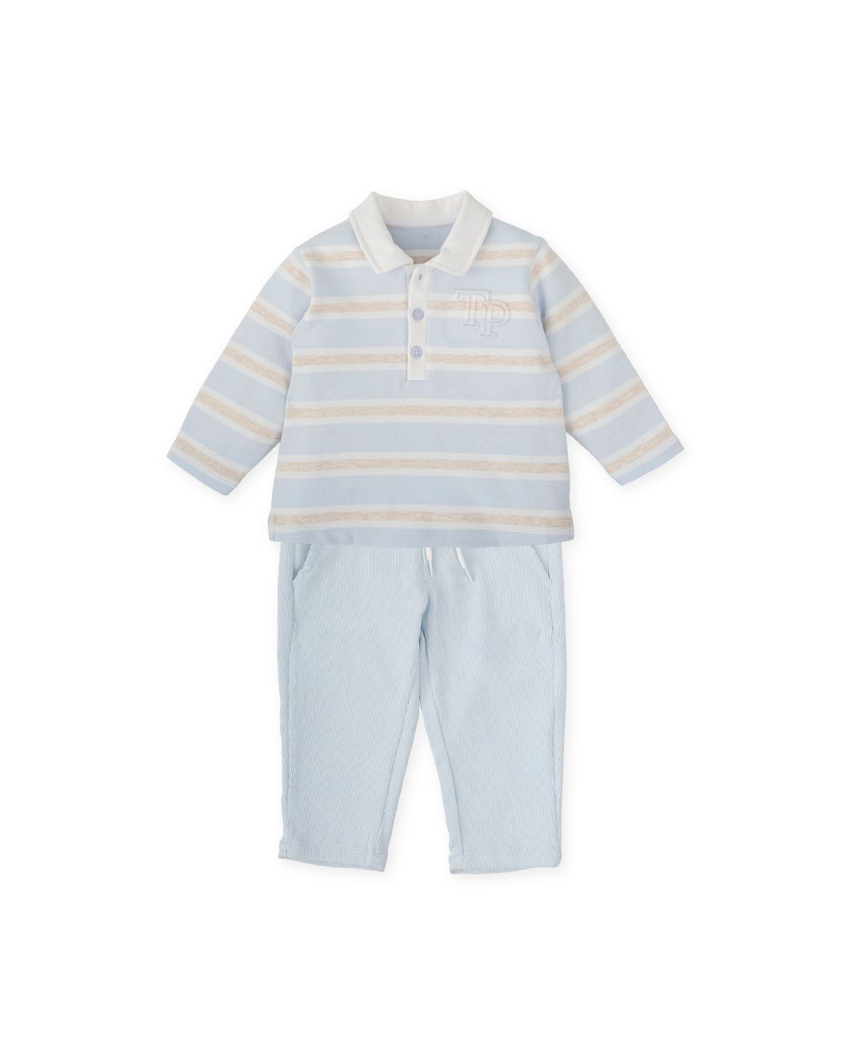 TUTTO PICCOLO PALE BLUE STRIPE POLO TOP AND TROUSER SET TP2716