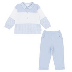 PASTELS & CO 'BURNETT' PALE BLUE AND WHITE TROUSER SET PAS313E  **COMING SOON