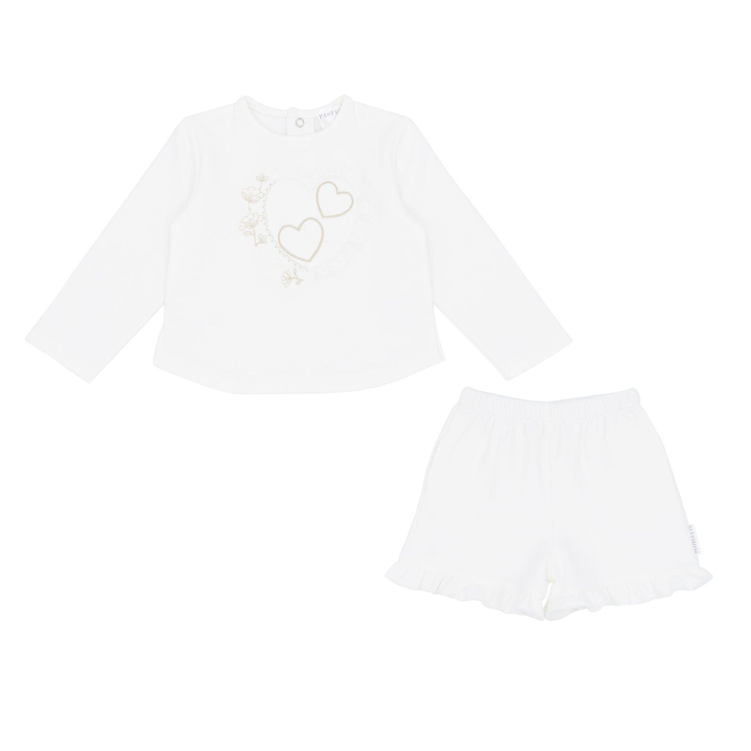 PASTELS & CO 'DAISY' IVORY HEARTS SHORTS SET PAS312C  **COMING SOON