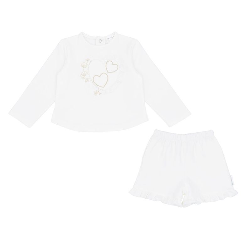 PASTELS & CO 'DAISY' IVORY HEARTS SHORTS SET PAS312C