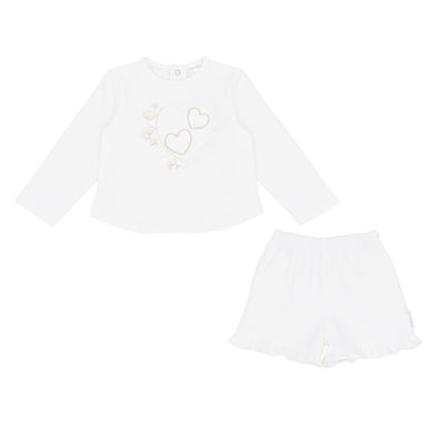 PASTELS & CO 'DAISY' IVORY HEARTS SHORTS SET PAS312C