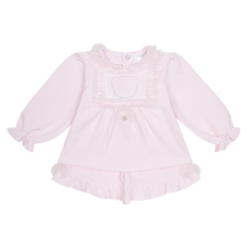 DEOLINDA PALE PINK DIAMONTE AND TULLE SHORTS SET DE5738