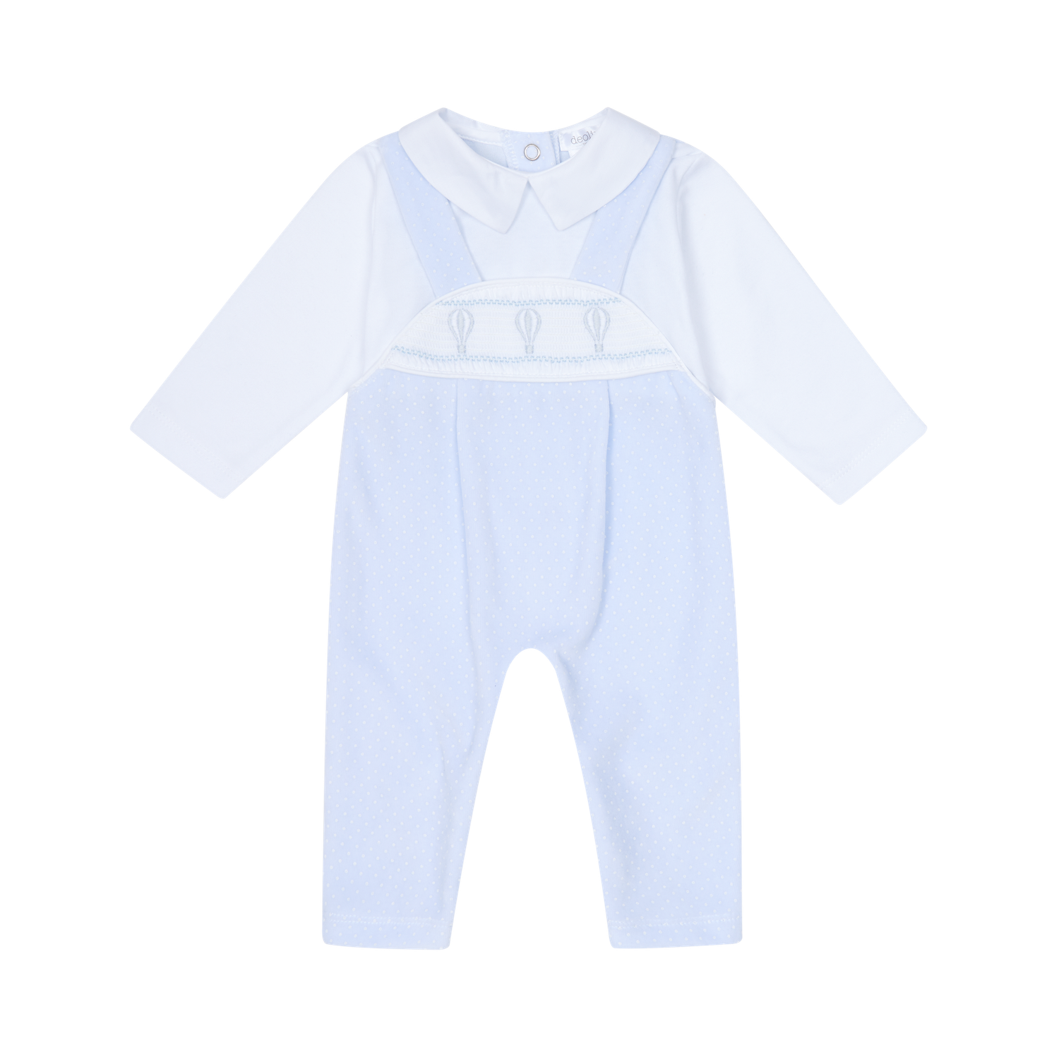 DEOLINDA PALE BLUE SMOCKED MOCK DUNGAREE DEO5107B DEOLINDA PALE BLUE SMOCKED MOCK DUNGAREE DEO5107B