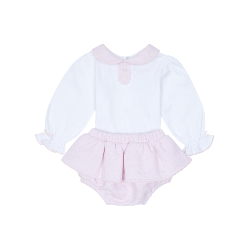 DEOLINDA PINK AND WHITE FRILL BLOOMER SET DEO5702