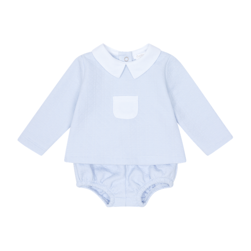 DEOLINDA BLUE TEXTURED ROMPER SET DEO5704