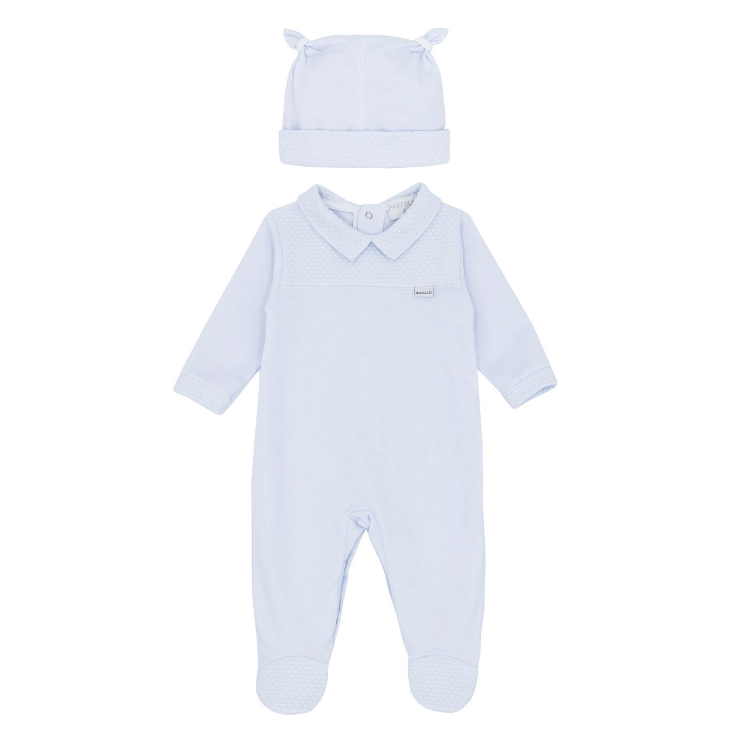 PASTELS & CO 'ARCHIE' PALE BLUE ALL-IN-ONE WITH HAT PAS310A PASTELS & CO 'ARCHIE' PALE BLUE ALL-IN-ONE WITH HAT PAS310A