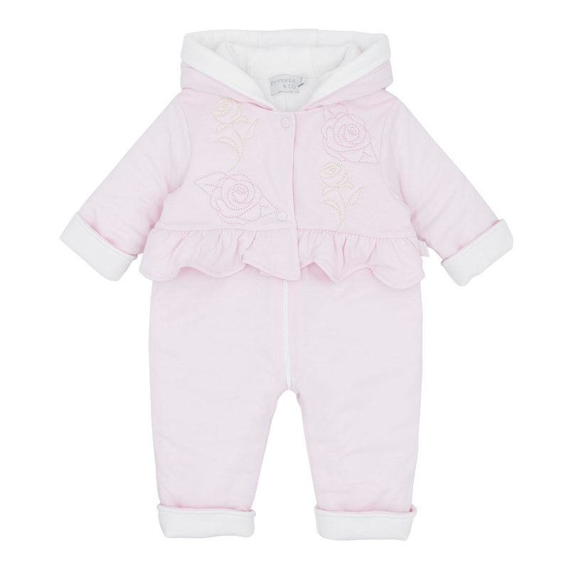 PASTELS & CO 'LARA' PALE PINK ROSE MOTIF PRAMSUIT PAS309G