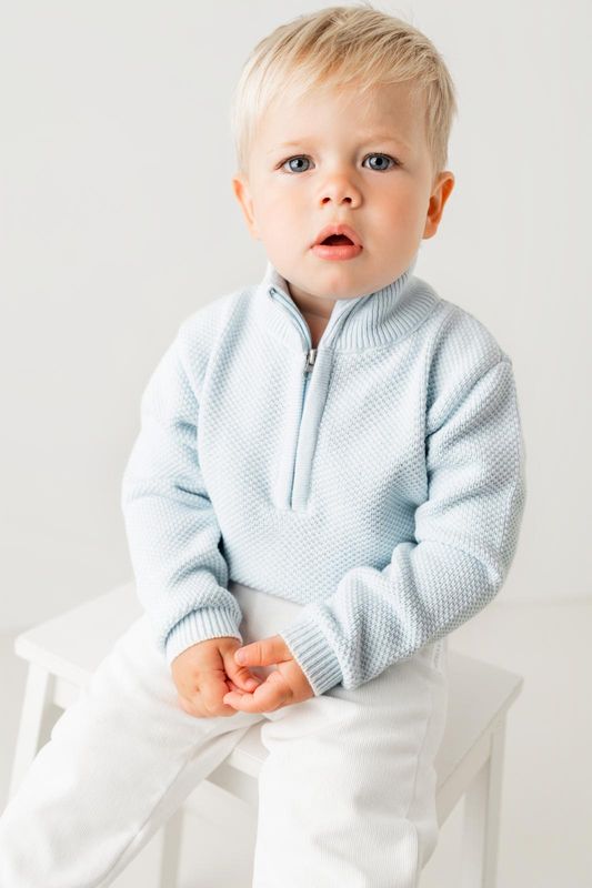 PASTELS & CO 'ELLIS' PALE BLUE QUARTER ZIP SWEATER  PAS313KB