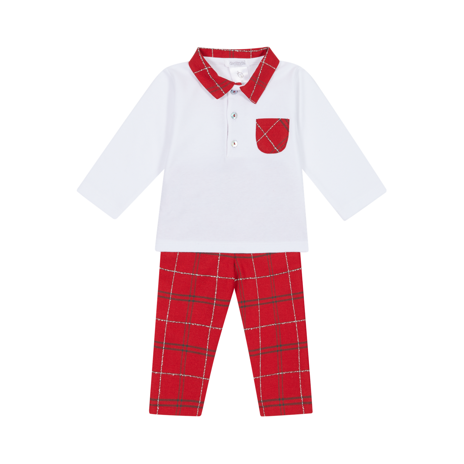 DEOLINDA 'KLAUS'  RED TARTAN TROUSER AND POLO SHIRT SET DEO1903