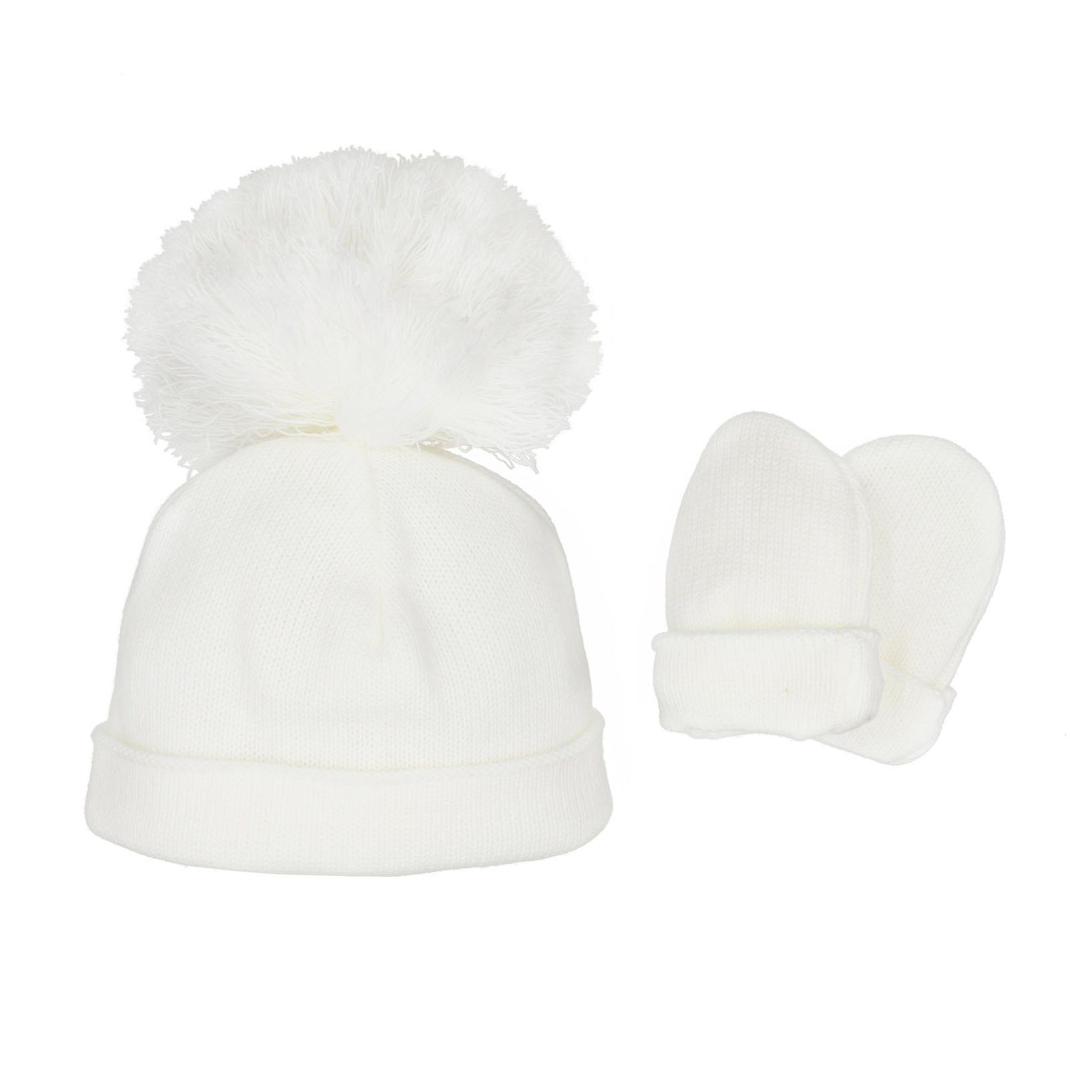 PASTELS & CO "ASHTON" WHITE POM HAT & MITTS