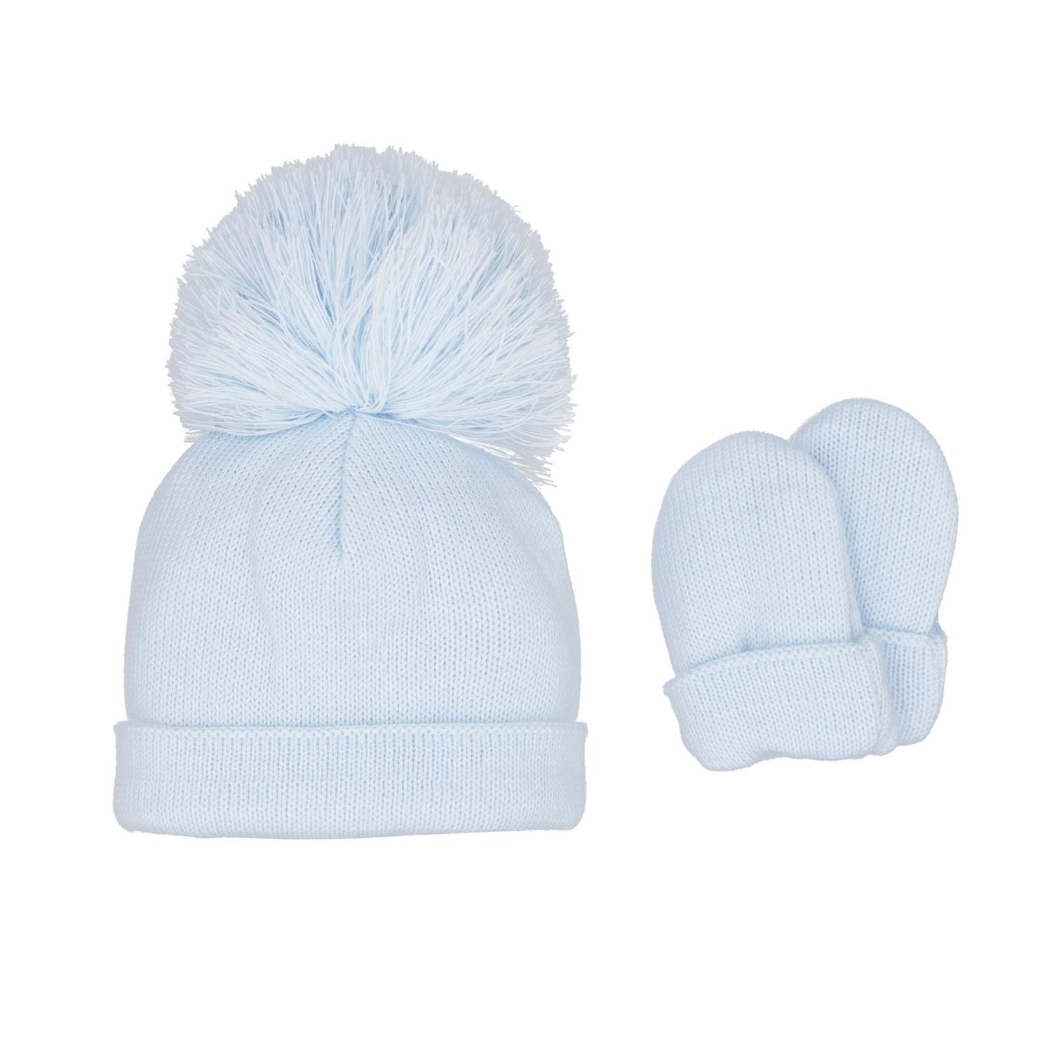PASTELS & CO "ASHTON" BLUE POM HAT & MITTS